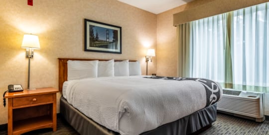 Hotel room with king bed.